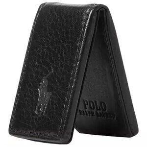 Polo Ralph Lauren Black Pebbled Leather Money Clip Great gift for Father's Day!